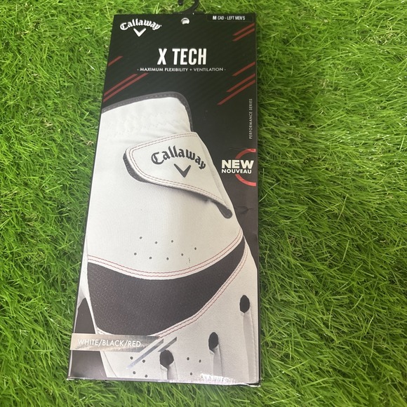 Callaway X-Tech Golf Glove White & Black Red Size M Left Hand - Picture 1 of 5